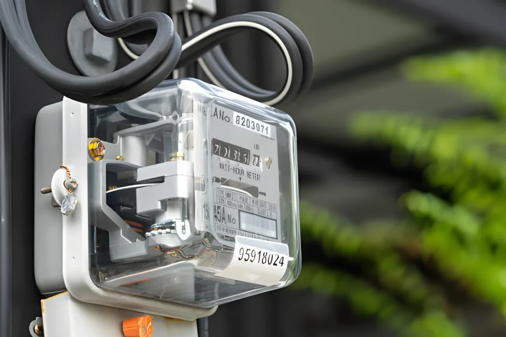 Electric measuring power meter for energy cost at home and office, solar cell