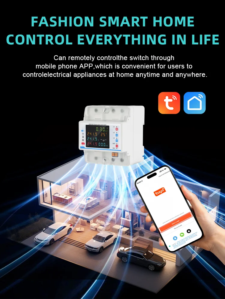 380V 100A Tuya WiFi Smart Four Pole Plastic Circuit Breaker (15)