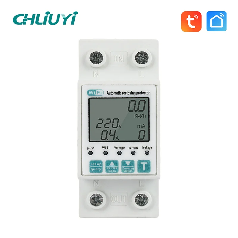63A Tuya WiFi timer energy power meter smart life smart leakage overvoltage protector plastic relay circuit breaker (1)