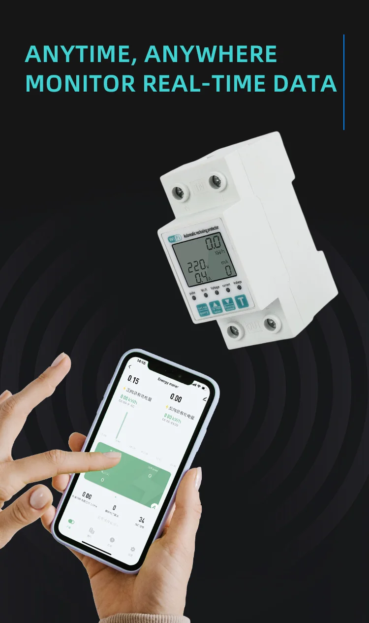 63A Tuya WiFi timer energy power meter smart life smart leakage overvoltage protector plastic relay circuit breaker (10)