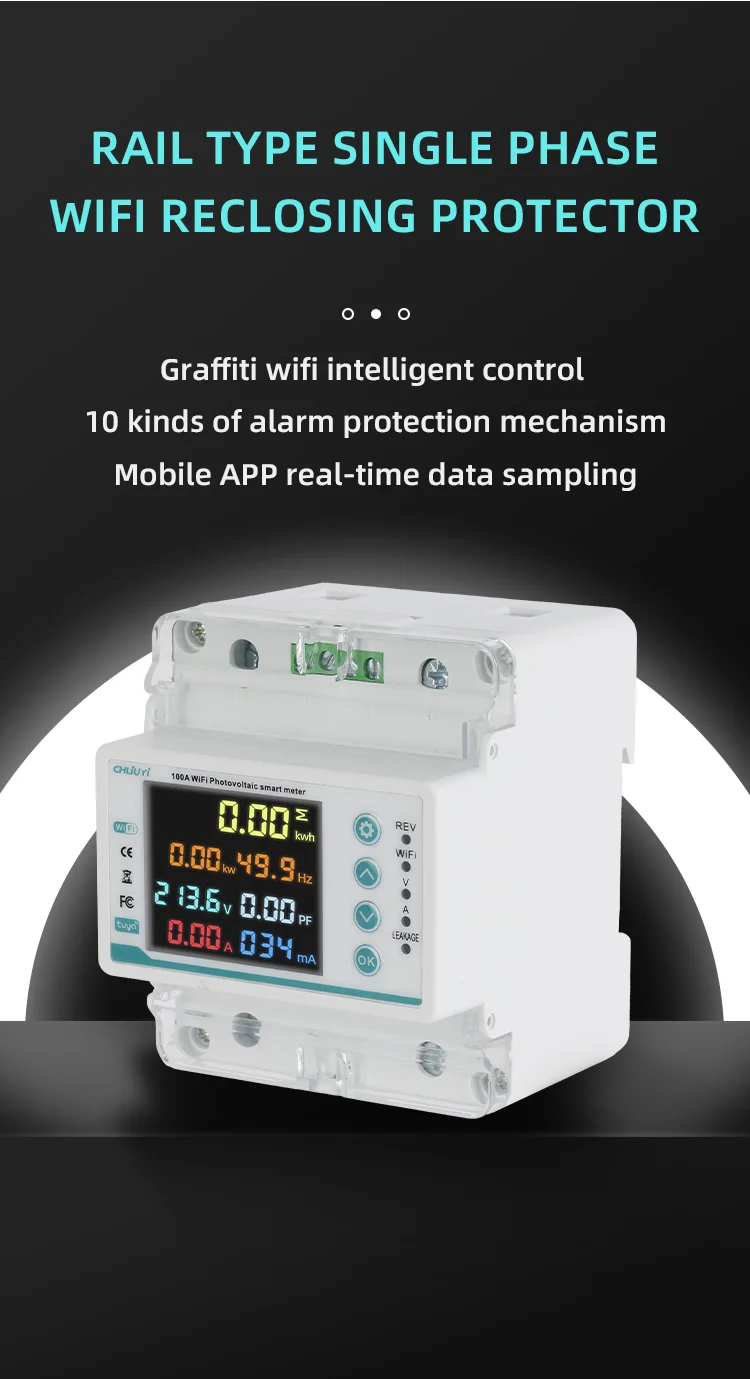 Tuya WiFi Smart Quad Pole Plastic Circuit Breaker Two Way Power Meter (5)