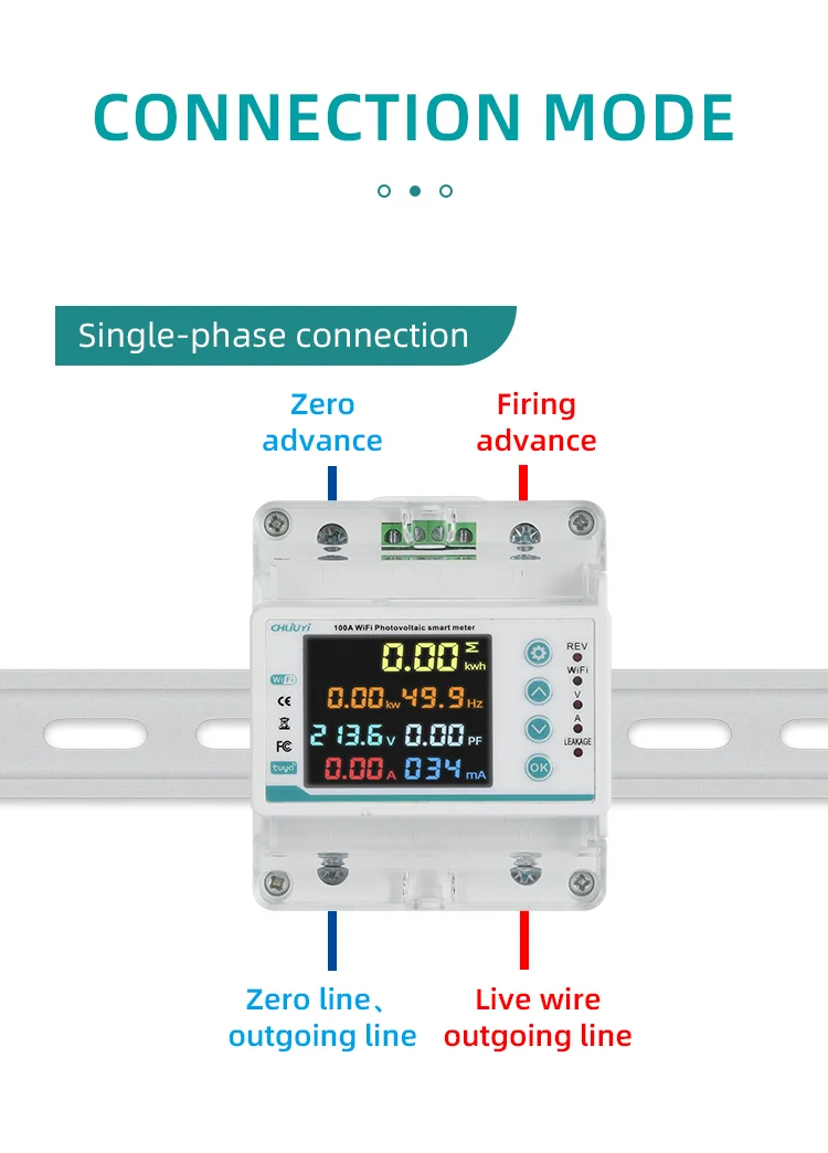Tuya WiFi Smart Quad Pole Plastic Circuit Breaker Two Way Power Meter (7)