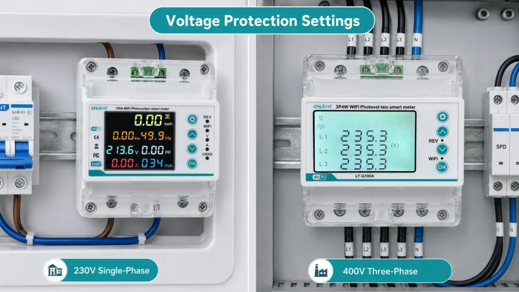 overvoltage undervoltage protector settings 230v vs 400v banner